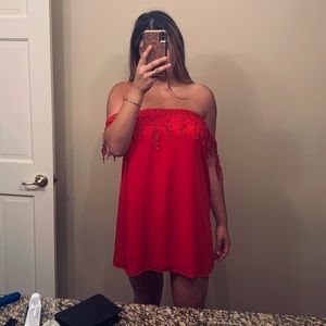 Off the Shoulder red lace minidress 🌹